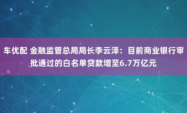 车优配 金融监管总局局长李云泽：目前商业银行审批通过的白名单贷款增至6.7万亿元
