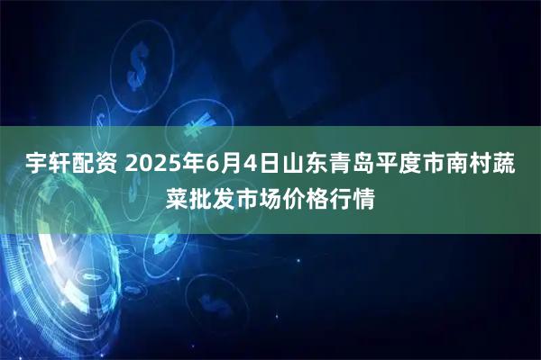 宇轩配资 2025年6月4日山东青岛平度市南村蔬菜批发市场价格行情